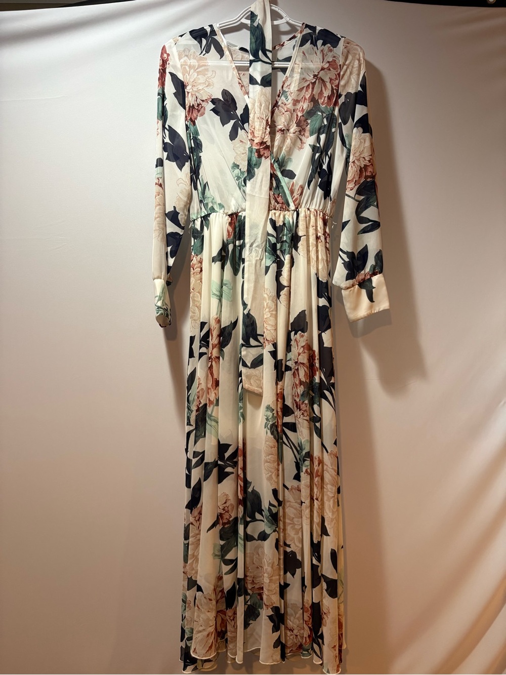 Cream Floral Long Sleeve Maxi Dress